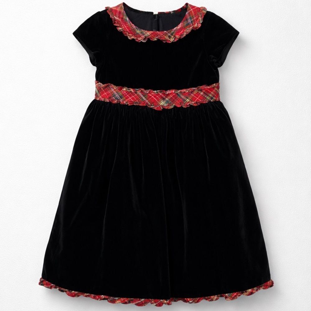 Laura Ashley London Black velvet with red plaid holiday party formal dress
